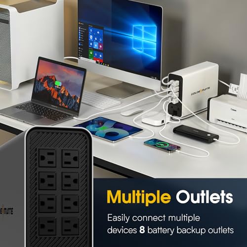 1000VA/800W Lithium UPS Battery Backup and Surge Protector  Backup Battery Power Supply with LiFePO4 Batteries 230 4 Wh   Sinewave UPS System  10 Years Lifespan  8 Outlets  LCD Display