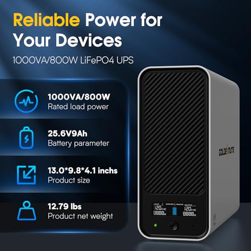 1000VA/800W Lithium UPS Battery Backup and Surge Protector  Backup Battery Power Supply with LiFePO4 Batteries 230 4 Wh   Sinewave UPS System  10 Years Lifespan  8 Outlets  LCD Display