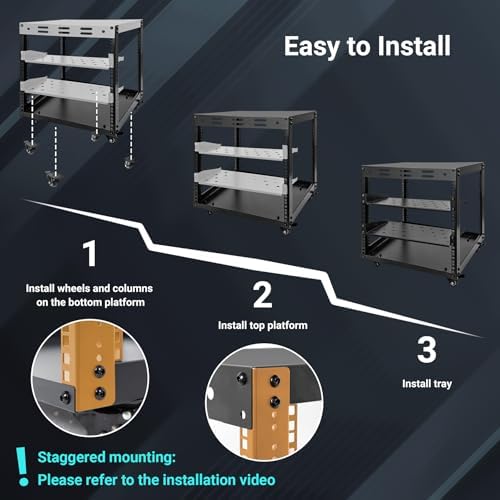 10U Open Frame Server Rack  4 Tier Wall mountable Network Rack w/Swivel Casters  Two Rack Shelves  Top & Bottom Panels  for Stereo/Computer/Data/IT Equipment  19 7  L x 18 8  W x 23 4  H