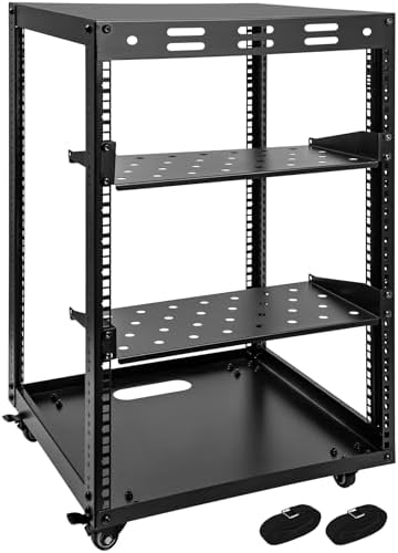 10U Open Frame Server Rack  4 Tier Wall mountable Network Rack w/Swivel Casters  Two Rack Shelves  Top & Bottom Panels  for Stereo/Computer/Data/IT Equipment  19 7  L x 18 8  W x 23 4  H