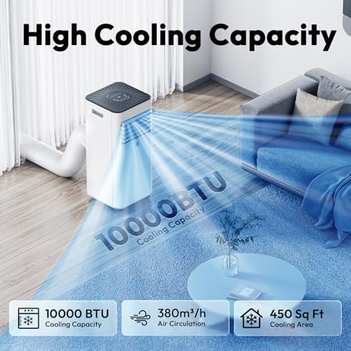 10 000 BTU Portable Air Conditioners  Portable AC With Remote for Room to 450 sq ft 3 in 1 Air Conditioner With Dehumidification/Air Circulation/Timer And Window Kit
