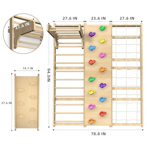 10 in 1 Swedish Ladder Gym Set  Home Playground with Swing  Rope Ladder  Pull Up Bar  Slide and Rock Climbing Wall for Kids and Adults   94 5inch Height
