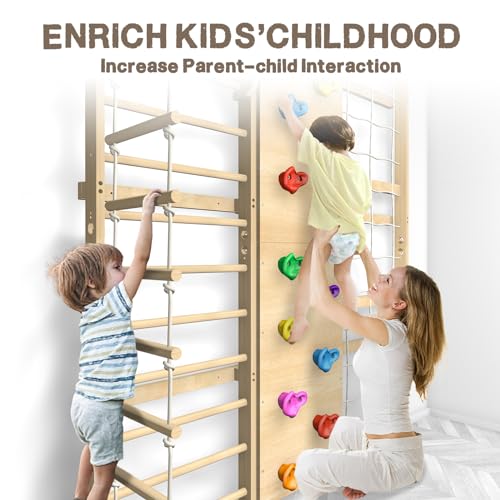 10 in 1 Swedish Ladder Gym Set  Home Playground with Swing  Rope Ladder  Pull Up Bar  Slide and Rock Climbing Wall for Kids and Adults   94 5inch Height