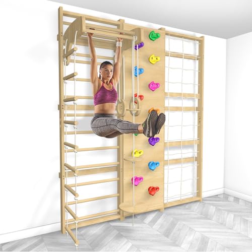 10 in 1 Swedish Ladder Gym Set  Home Playground with Swing  Rope Ladder  Pull Up Bar  Slide and Rock Climbing Wall for Kids and Adults   94 5inch Height