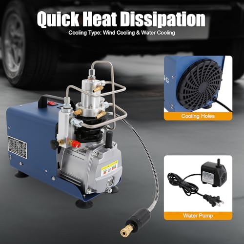 110V 30MPA Electric Air Compressor Pump  110V 300Bar 4500PSI High Pressure Two stage Compression Separator YONG HENG Auto Shut Air Pump for Cars  Motorbike  Electric Vehicles