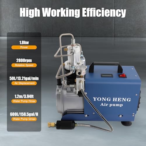 110V 30MPA Electric Air Compressor Pump  110V 300Bar 4500PSI High Pressure Two stage Compression Separator YONG HENG Auto Shut Air Pump for Cars  Motorbike  Electric Vehicles