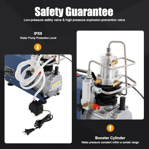 110V 30MPA Electric Air Compressor Pump  110V 300Bar 4500PSI High Pressure Two stage Compression Separator YONG HENG Auto Shut Air Pump for Cars  Motorbike  Electric Vehicles