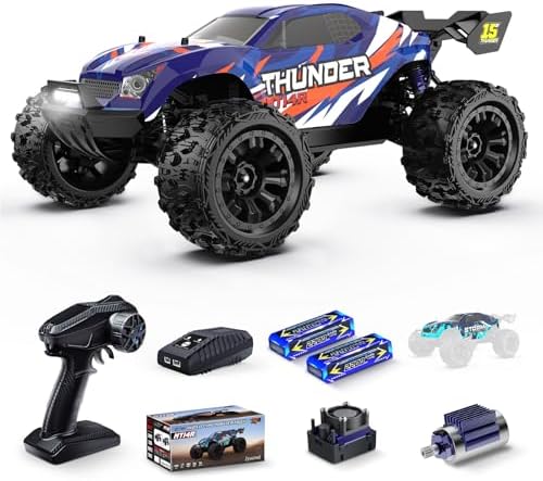 1/14 Brushless RC Cars Fast 50 mph 4WD Waterproof All Terrain Truck with 2 Lipo Batteries and 25W Fast Charger 4x4 Hobby MTR RC Truck with 3S Battery