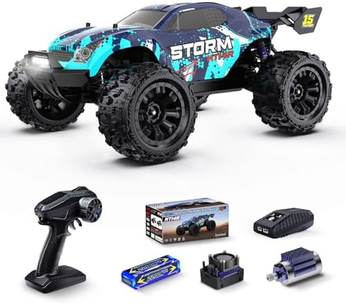 1/14 Brushless RC Cars Fast 50 mph 4WD Waterproof All Terrain Truck with 2 Lipo Batteries and 25W Fast Charger 4x4 Hobby MTR RC Truck with 3S Battery