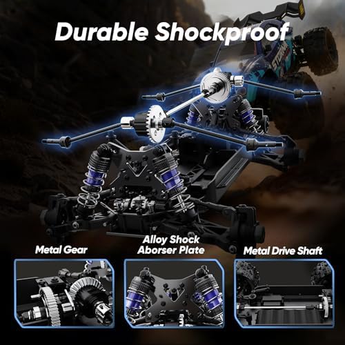 1/14 Brushless RC Cars Fast 50 mph 4WD Waterproof All Terrain Truck with 2 Lipo Batteries and 25W Fast Charger 4x4 Hobby MTR RC Truck with 3S Battery