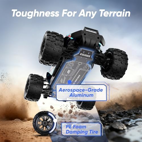 1/14 Brushless RC Cars Fast 50 mph 4WD Waterproof All Terrain Truck with 2 Lipo Batteries and 25W Fast Charger 4x4 Hobby MTR RC Truck with 3S Battery