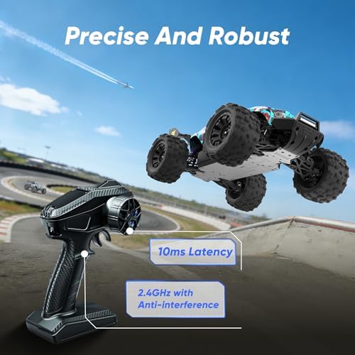 1/14 Brushless RC Cars Fast 50 mph 4WD Waterproof All Terrain Truck with 2 Lipo Batteries and 25W Fast Charger 4x4 Hobby MTR RC Truck with 3S Battery