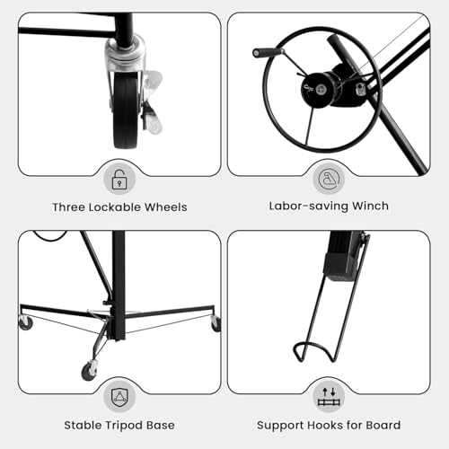 11FT Drywall Lift Panel Hoist Jack Lifter  150LBS Heavy Duty Sheetrock Lift  Rolling Caster Wheels  Lockable Construction Tools  Adjustable Telescopic Arm  Black