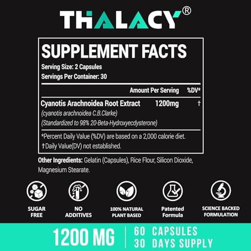 1200MG Beta Ecdysterone Supplement  98  Maximum Purity Ecdysterone Supplements for Lean Muscle Mass  Athletic Performance & Strength  120 Capsules