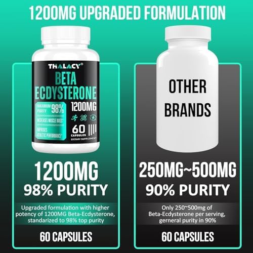 1200MG Beta Ecdysterone Supplement  98  Maximum Purity Ecdysterone Supplements for Lean Muscle Mass  Athletic Performance & Strength  120 Capsules