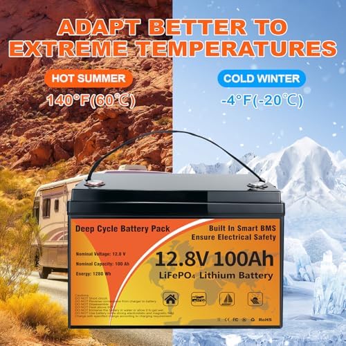 12V 100Ah LiFePO4 Lithium Battery  15000  Deep Cycles & 10 Year Lifespan Lithium Iron Phosphate Battery  Low Temp Protection & Built in BMS Rechargeable for Solar System  Home Energy  RV  Marine