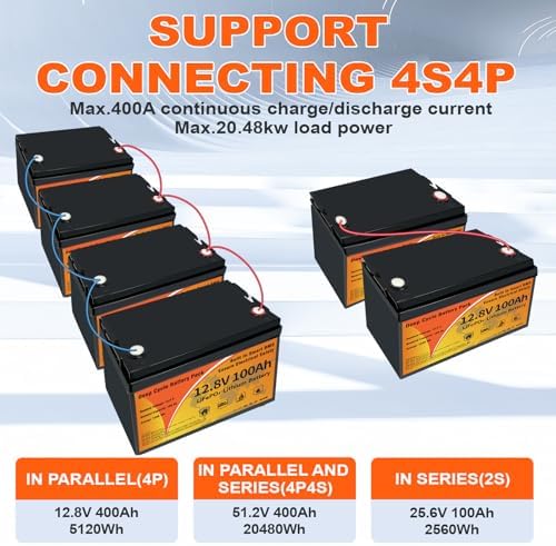 12V 100Ah LiFePO4 Lithium Battery  15000  Deep Cycles & 10 Year Lifespan Lithium Iron Phosphate Battery  Low Temp Protection & Built in BMS Rechargeable for Solar System  Home Energy  RV  Marine