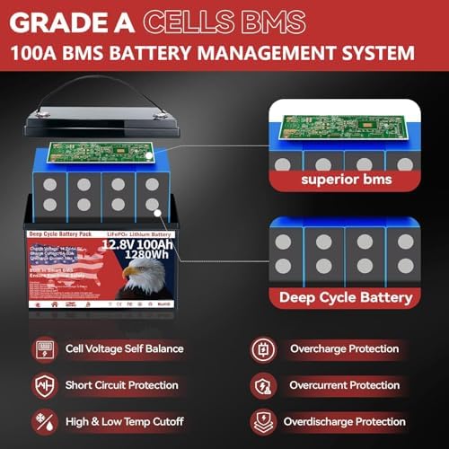 12V 100Ah LiFePO4 Lithium Battery  Group 31 Lithium Iron Phosphate 15000  Deep Cycles & 10 Year Lifespan with Built in BMS  1280Wh Low Temp Protection for Solar System  Home Energy  RV  Off Grid