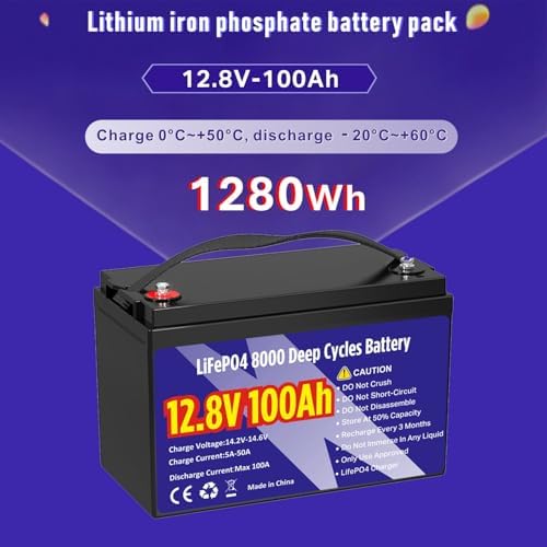 12V 100Ah LiFePO4 Lithium Battery  Group 31 Lithium Iron Phosphate 15000  Deep Cycles & 10 Year Lifespan with Built in BMS  1280Wh Low Temp Protection for Solar System  Home Energy  RV  Off Grid