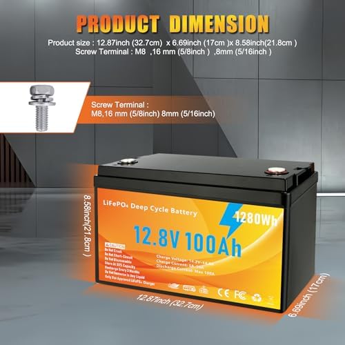 12V 100Ah LiFePO4 Lithium Battery  Group 31 Lithium Iron Phosphate Battery Built in 100A Smart A  Grade BMS 1280Wh Battery 15000  Cycles Deep Low Temp Protection for Solar System  RV  Marine
