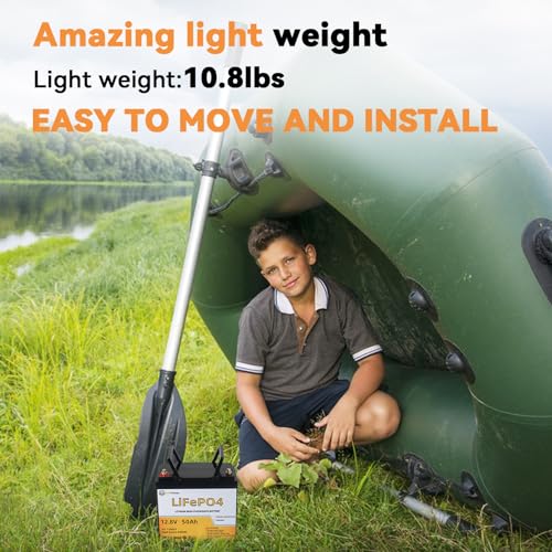 12V 50Ah Trolling Motor Lithium LiFePO4 Battery  5000  Deep Cycles Rechargeable Battery Built in 50A BMS  for 30 50lb Boat Motor Solar  RV  Marine Solar System Off Grid Applications