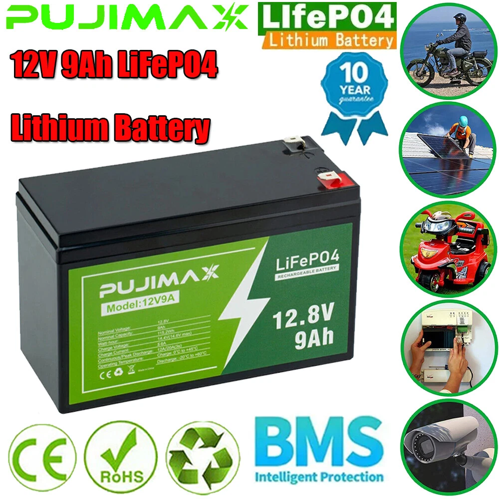 12V 9Ah LiFePO4 Lithium Battery Rechargeable Built in BMS 5000  Deep Cycles