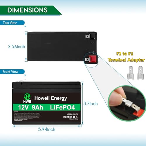 Batería de litio de 12 V 9 Ah, batería recargable LiFePO4 de ciclos profundos más de 4000 ciclos, 15 A, reemplazo BMS para UPS, sistema de alarma, buscador de peces, iluminación, ruedas