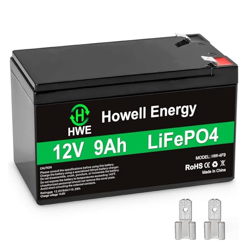 Batería de litio de 12 V 9 Ah, batería recargable LiFePO4 de ciclos profundos más de 4000 ciclos, 15 A, reemplazo BMS para UPS, sistema de alarma, buscador de peces, iluminación, ruedas