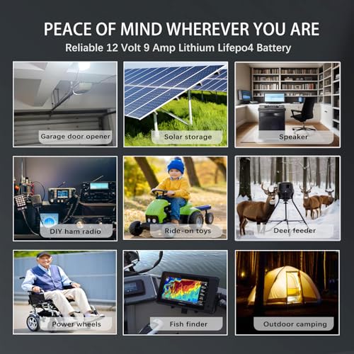 Batería de litio de 12 V 9 Ah, batería recargable LiFePO4 de ciclos profundos más de 4000 ciclos, 15 A, reemplazo BMS para UPS, sistema de alarma, buscador de peces, iluminación, ruedas