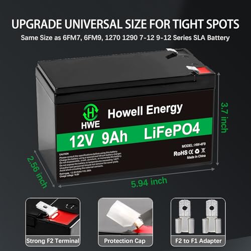 Batería de litio de 12 V 9 Ah, batería recargable LiFePO4 de ciclos profundos más de 4000 ciclos, 15 A, reemplazo BMS para UPS, sistema de alarma, buscador de peces, iluminación, ruedas