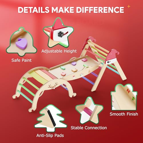 12 in 1 Pikler Triangle Set with Cushion Christmas Montessori Toddler Climbing Toys Indoor Playground Foldable Baby Climbing Gym Jungle Gyms with Maze  Shape Sorter  Car Toys