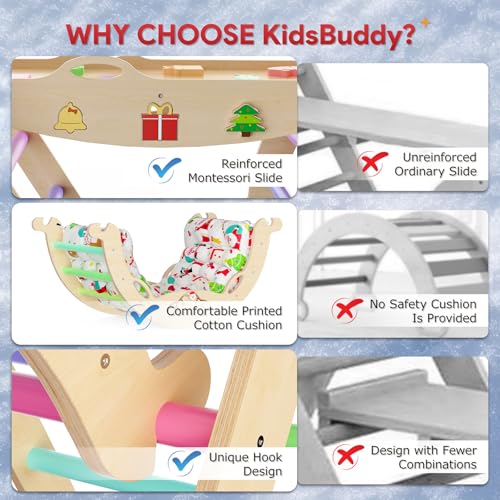 12 in 1 Pikler Triangle Set with Cushion Christmas Montessori Toddler Climbing Toys Indoor Playground Foldable Baby Climbing Gym Jungle Gyms with Maze  Shape Sorter  Car Toys