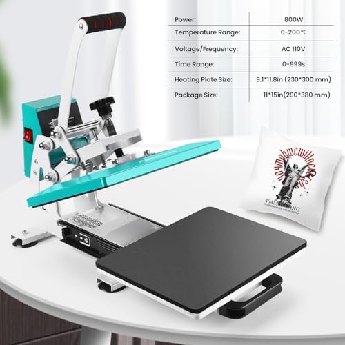 12x10 Inch Heat Press Machine for T Shirts Digital Industrial Sublimation Printer for Heat Transfer Vinyl Intelligent Green Press Machine for HTV Heat Transfer Projects