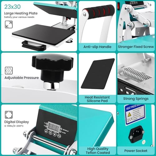 12x10 Inch Heat Press Machine for T Shirts Digital Industrial Sublimation Printer for Heat Transfer Vinyl Intelligent Green Press Machine for HTV Heat Transfer Projects