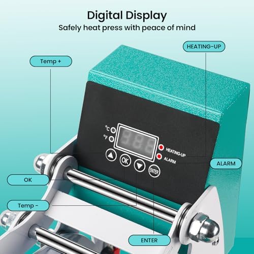12x10 Inch Heat Press Machine for T Shirts Digital Industrial Sublimation Printer for Heat Transfer Vinyl Intelligent Green Press Machine for HTV Heat Transfer Projects