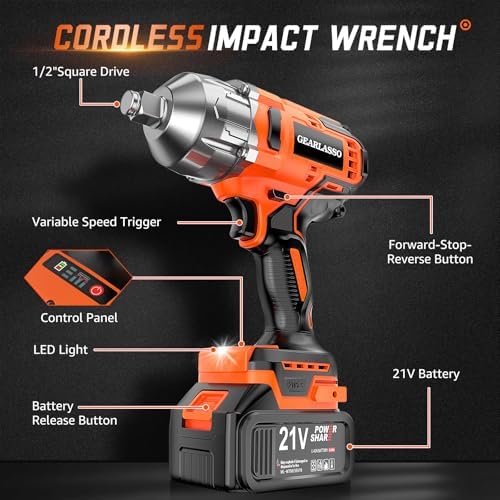 1300N m 960Ft lbs  Cordless Impact Wrench 1/2 Brushless High Torque Impact Wrench with 2x 4 0Ah Batteries  6 Sockets  Charger  Extension Bar for Car  RV  Truck Wheel Lug Nuts