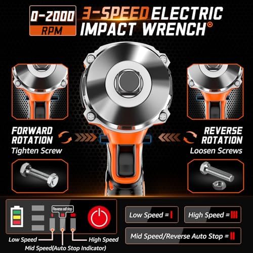 1300N m 960Ft lbs  Cordless Impact Wrench 1/2 Brushless High Torque Impact Wrench with 2x 4 0Ah Batteries  6 Sockets  Charger  Extension Bar for Car  RV  Truck Wheel Lug Nuts