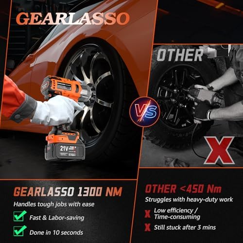 1300N m 960Ft lbs  Cordless Impact Wrench 1/2 Brushless High Torque Impact Wrench with 2x 4 0Ah Batteries  6 Sockets  Charger  Extension Bar for Car  RV  Truck Wheel Lug Nuts