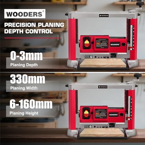 13 inch Benchtop Wood Planer  15Amp  1800W  10000RPM  All Copper Motor  Includes 2 Extra Planer Blades  Dual Blade  Overload Protection  Height Indicator  for Hard & Soft Wood working