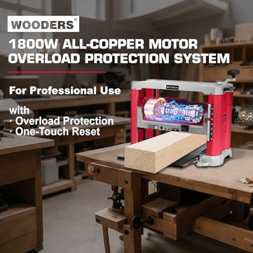 13 inch Benchtop Wood Planer  15Amp  1800W  10000RPM  All Copper Motor  Includes 2 Extra Planer Blades  Dual Blade  Overload Protection  Height Indicator  for Hard & Soft Wood working
