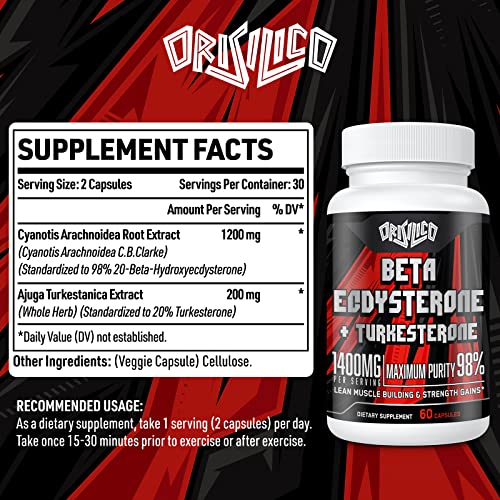 1400mg Beta Ecdysterone and Turkesterone Supplements  Maximized 98  Beta Ecdysterone & 20  Turkesterone Extract for Muscle Mass Strength  Protein Synthesis  120 Capsules