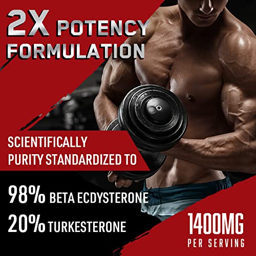 1400mg Beta Ecdysterone and Turkesterone Supplements  Maximized 98  Beta Ecdysterone & 20  Turkesterone Extract for Muscle Mass Strength  Protein Synthesis  120 Capsules