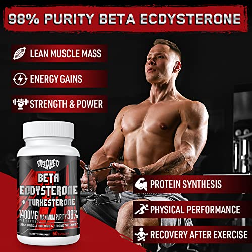 1400mg Beta Ecdysterone and Turkesterone Supplements  Maximized 98  Beta Ecdysterone & 20  Turkesterone Extract for Muscle Mass Strength  Protein Synthesis  60 Capsules