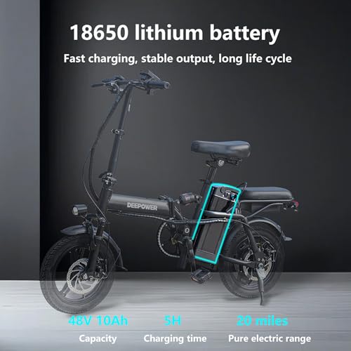14 Compact Electric Bike  20 MPH  Dual Disc Brake  Portable and Comfort  Foldable E Bike for Adults