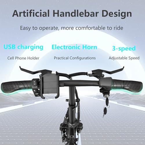 14 Compact Electric Bike  20 MPH  Dual Disc Brake  Portable and Comfort  Foldable E Bike for Adults