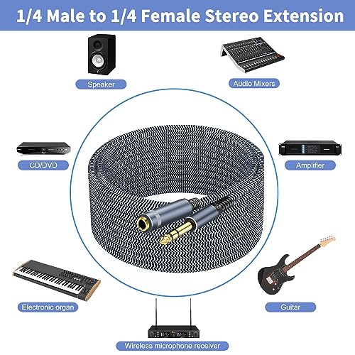 1/4 Male to Female Stereo Headphone Guitar Cable   25ft Quarter Inch Extension