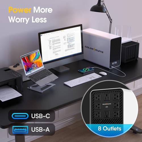 1500VA/1200W Lithium UPS Battery Backup and Surge Protector  Backup Battery Power Supply with LiFePO4 Batteries 296Wh   AVR  Line Interactive Sinewave UPS System  8 Outlets  LCD Display
