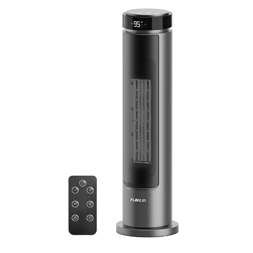 1500W Tower Indoor Space Heater for Home with Programmable Thermostat  12H Timer & Remote Control  Oscillation and ECO Mode  Electric Heaters for Office  Bedroom  Home  Grey 