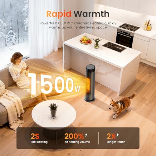 1500W Tower Indoor Space Heater for Home with Programmable Thermostat  12H Timer & Remote Control  Oscillation and ECO Mode  Electric Heaters for Office  Bedroom  Home  Grey 