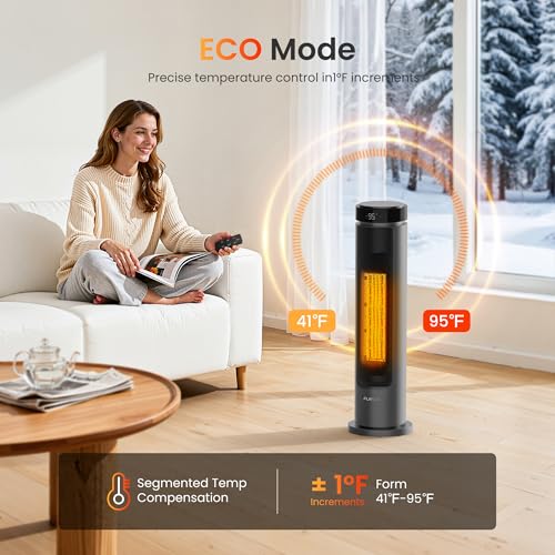 1500W Tower Indoor Space Heater for Home with Programmable Thermostat  12H Timer & Remote Control  Oscillation and ECO Mode  Electric Heaters for Office  Bedroom  Home  Grey 
